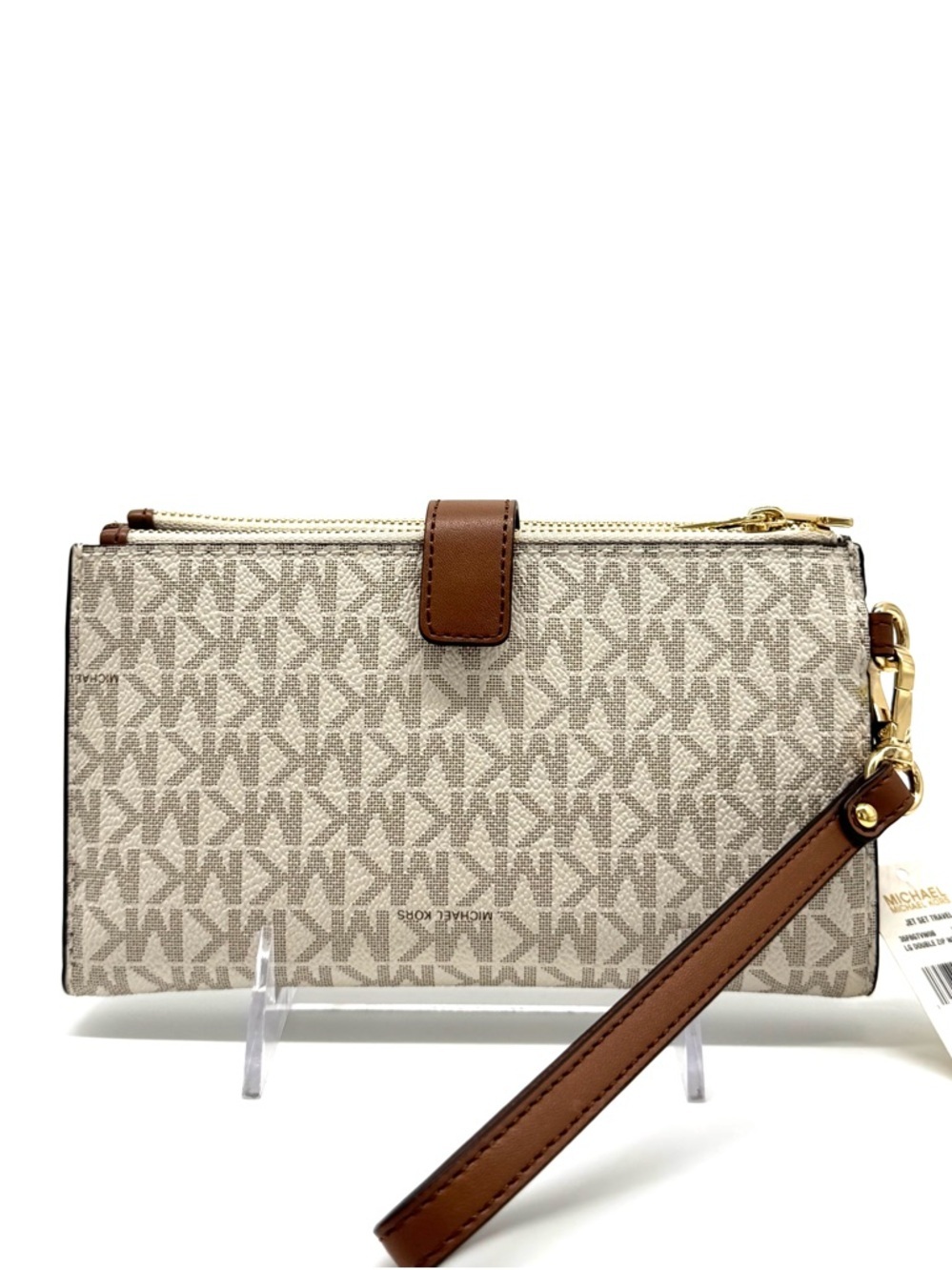 Michael Kors Large Double Zip Wallet Wristlet Vanilla/Brown - Picture 5 of 9